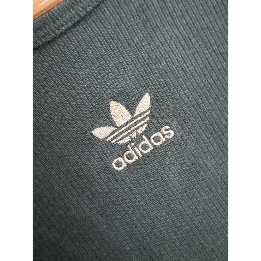 Adidas Ribbed Long Sleeve T-Shirt Teal Green Cropped Athleisure Sporty Casual - Picture 6 of 11